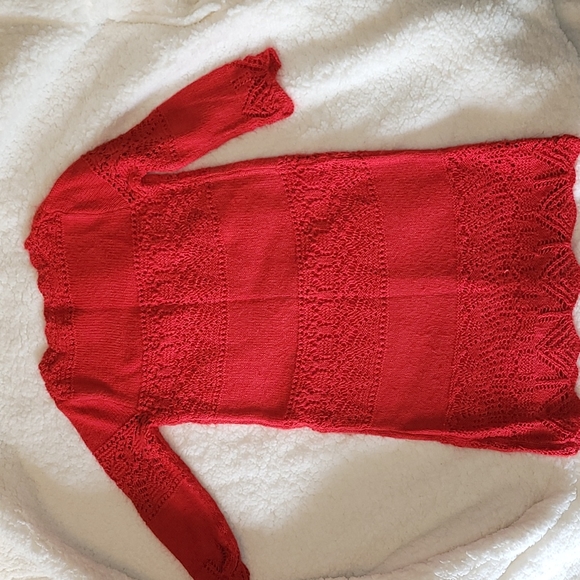 Cat and Jack Red Crochet Knit Sweater Dress with Scalloped Hem - Picture 2 of 6